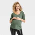 The Nines By Hatch Elbow Sleeve Scoop Neck Shirred Maternity T-shirt