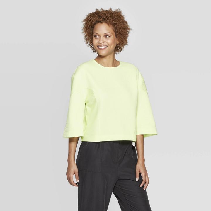 Women's Elbow Sleeve Scoop Neck Ottoman Knit Top - Prologue Green
