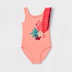 Toddler Girls' Tropical Bird Print Ruffle Sleeve One Piece Swimsuit - Cat & Jack Pink