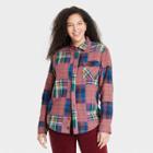 Houston White Adult Plus Size Long Sleeve Button-down Shirt - Red Checkered