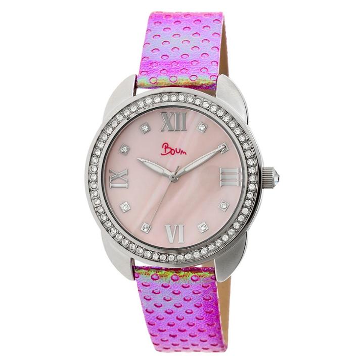 Women's Boum Forte Watch With Mother-of-pearl Dial And Chameleon Color Changing Genuine Leather Strap-silver/pink