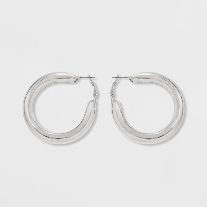 Leverback Hollow Hoop Earrings - Wild Fable Shiny Silver,