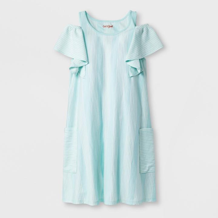 Girls' Short Sleeve Stripe Knit Dress - Cat & Jack Aqua (blue)