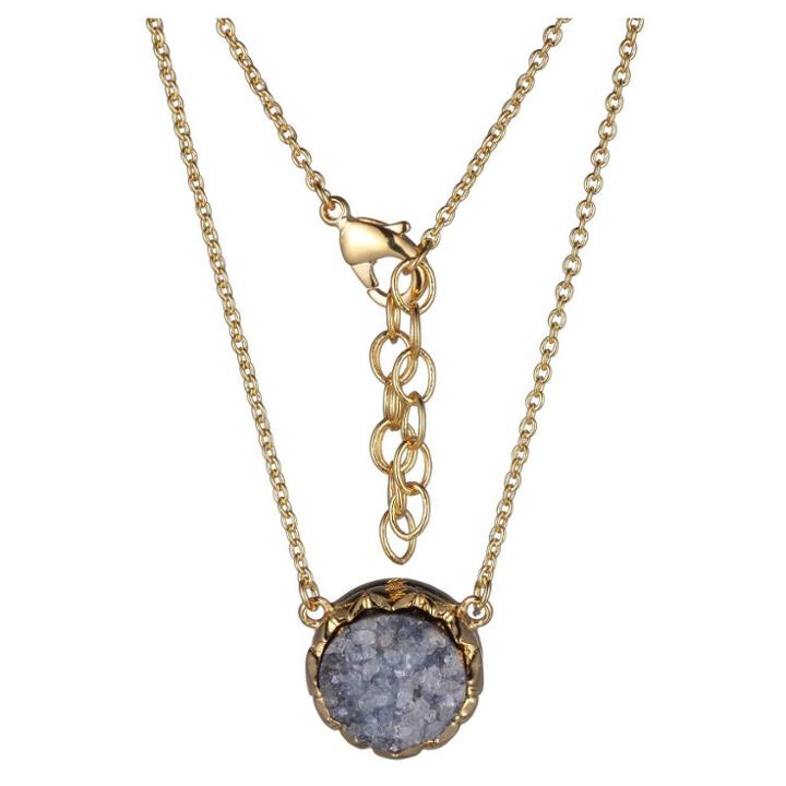 Target 18k Gold Over Fine Silver Plated Bronze Genuine Gray Druzy Necklace - 16 + 2 Extender, Girl's, Gold/gray