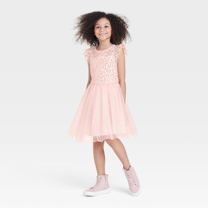 Girls' Flutter Sleeve Dress - Cat & Jack Blush Pink