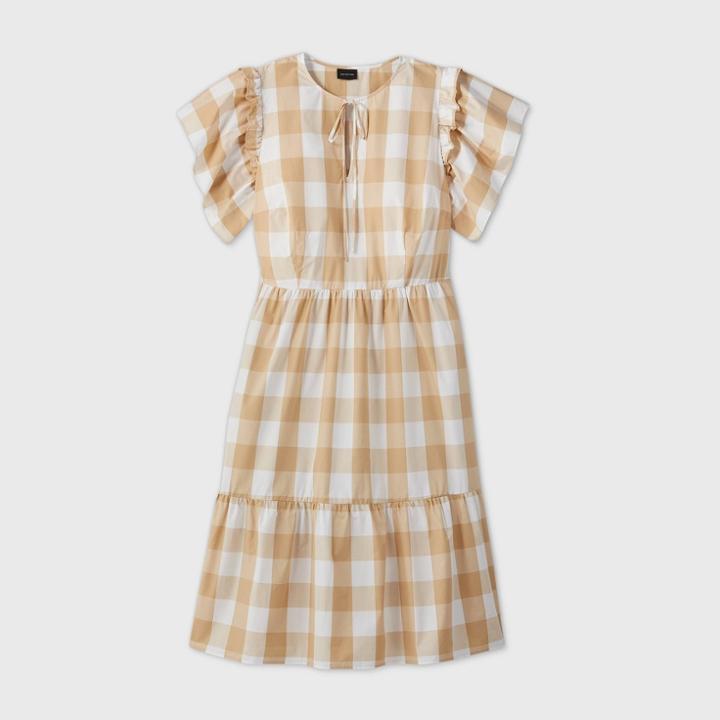 Women's Plus Size Plaid Short Sleeve Dress - Who What Wear Cream 1x, Women's, Size: