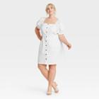 Women's Plus Size Short Puff Sleeve Denim Dress - Who What Wear Bright White