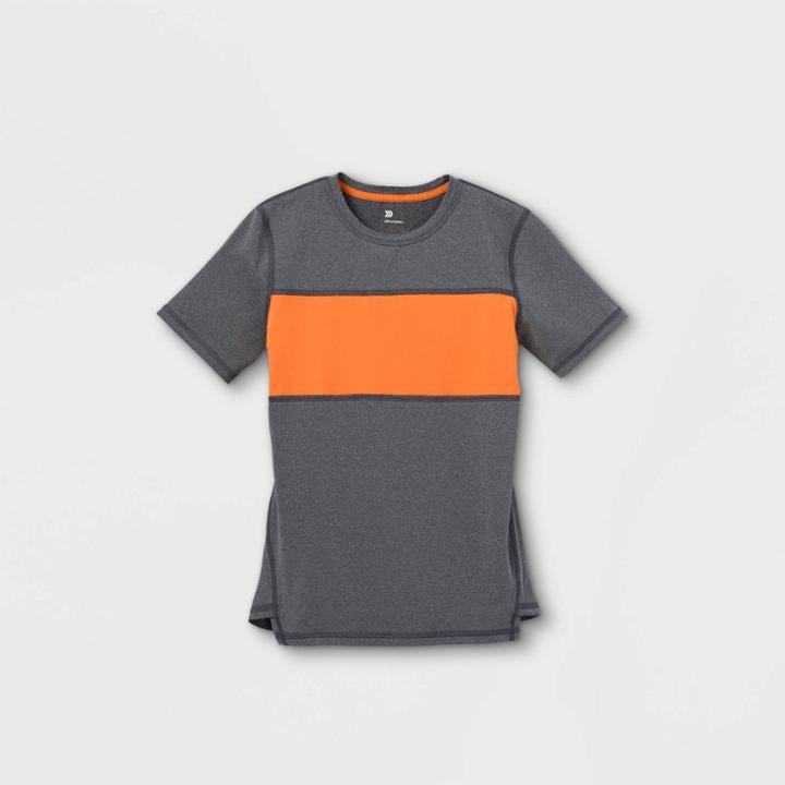 Boys' Short Sleeve Chest Striped T-shirt - All In Motion Gray/orange