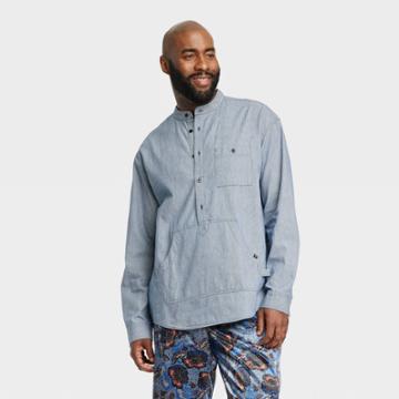 Houston White Adult Plus Size Long Sleeve Button-down Workwear Shirt - Blue Denim