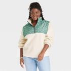 Women's Plus Size Colorblock Quarter Zip Sherpa Sweatshirt - Universal Thread White