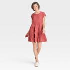 Women's Flutter Short Sleeve Textured Tiered A-line Dress - Knox Rose Coral Red