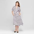 Women's Striped Tie Waist Collar Shirt Dress - Who What Wear Purple/white L, Purple/white