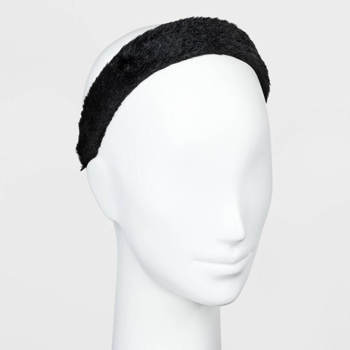 Faux Fur Wide Headband - Wild Fable Black