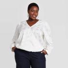 Women's Plus Size Puff Long Sleeve Wrap Top - A New Day Cream