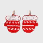 No Brand Holiday Beaded Mitten Earrings - Red