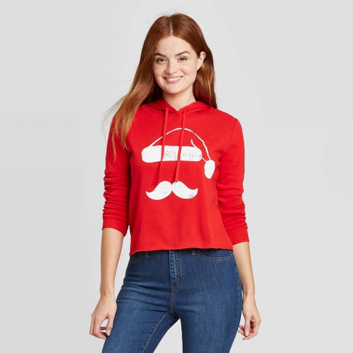 Modern Lux Women's Santa Ugly Holiday Hooded Sweatshirt - Red