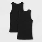 Women's Slim Fit Ribbed 2pk Bundle Tank Top - A New Day Black/black