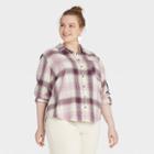 Women's Plus Size Long Sleeve Flannel Button-down Shirt - Universal Thread Lilac Plaid 1x, Purple Plaid
