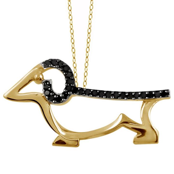 Target 1/10 Ct. T.w. Round-cut Black Diamond Prong Set Dog Pendant - Yellow