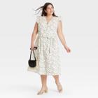 Women's Plus Size Ruffle Short Sleeve Wrap Dress - A New Day 3x, Off White Floral