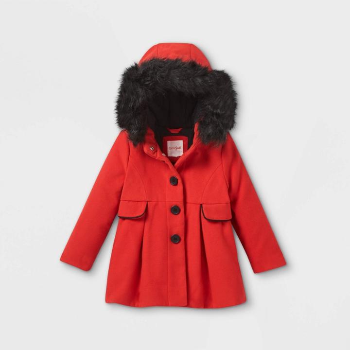 Toddler Girls' Faux Wool Hooded Coat - Cat & Jack Red