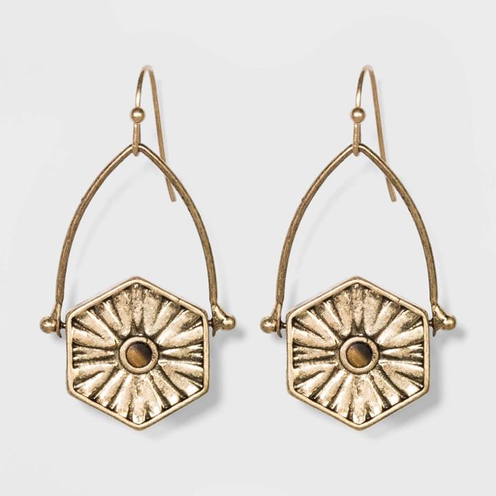Etched And Semi Precious Tiger Eye Drop Earrings - Universal Thread Brown, Women's,