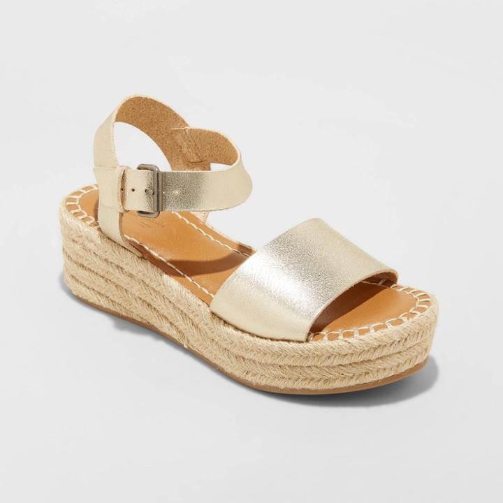 Women's Rae Faux Leather Wide Width Espadrille Platform Pumps - Universal Thread Gold