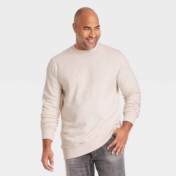 Men's Tall Standard Fit Crewneck Sweatshirt - Goodfellow & Co Oatmeal Heather