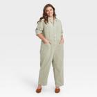 Women's Plus Size Long Sleeve Collared Boilersuit - Universal Thread Green