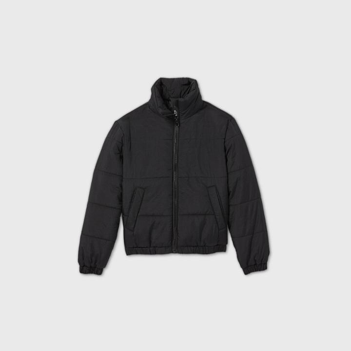 Girls' Cropped Puffer Jacket - Art Class Black