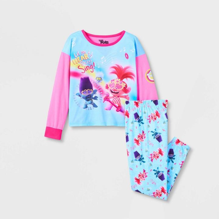Girls' Trolls 2pc Pajama Set - Pink/blue