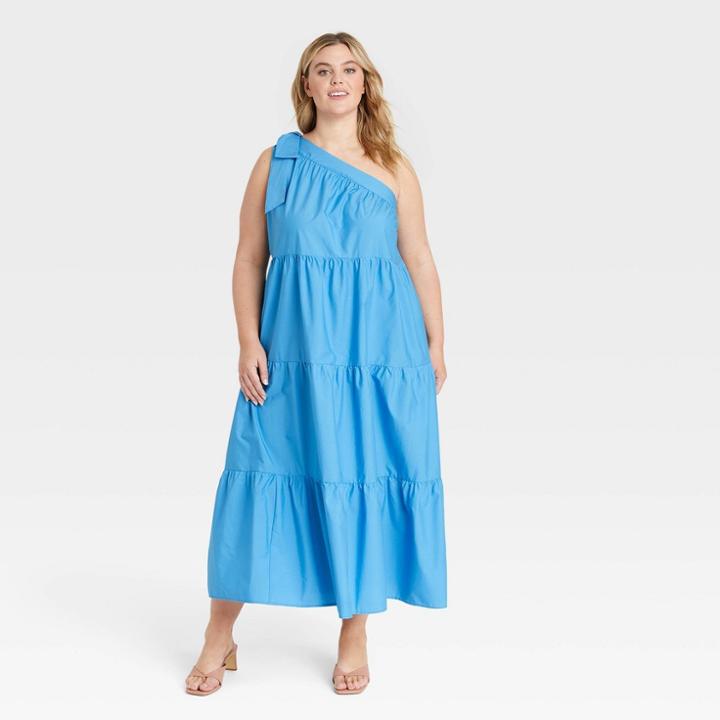 Women's Plus Size Sleeveless Shoulder Tie Dress - Who What Wear Blue