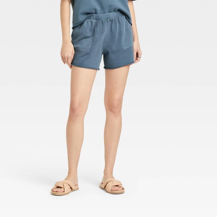 Women's High-rise French Terry Pull-on Shorts - Universal Thread Dark Blue