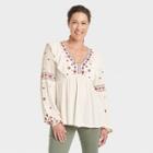 Women's Ruffle Long Sleeve Embroidered Blouse - Knox Rose Ivory Floral