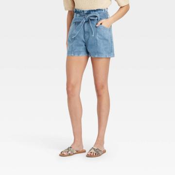 Women's High-rise Denim Paper Bag Waist Shorts - Universal Thread Blue