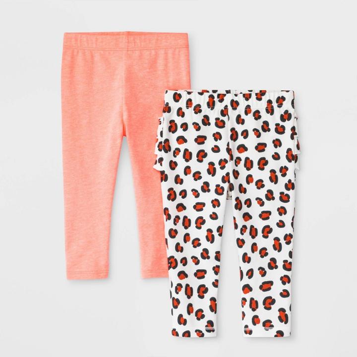 Baby Girls' 2pk Leggings - Cat & Jack Peach/white Newborn, Girl's