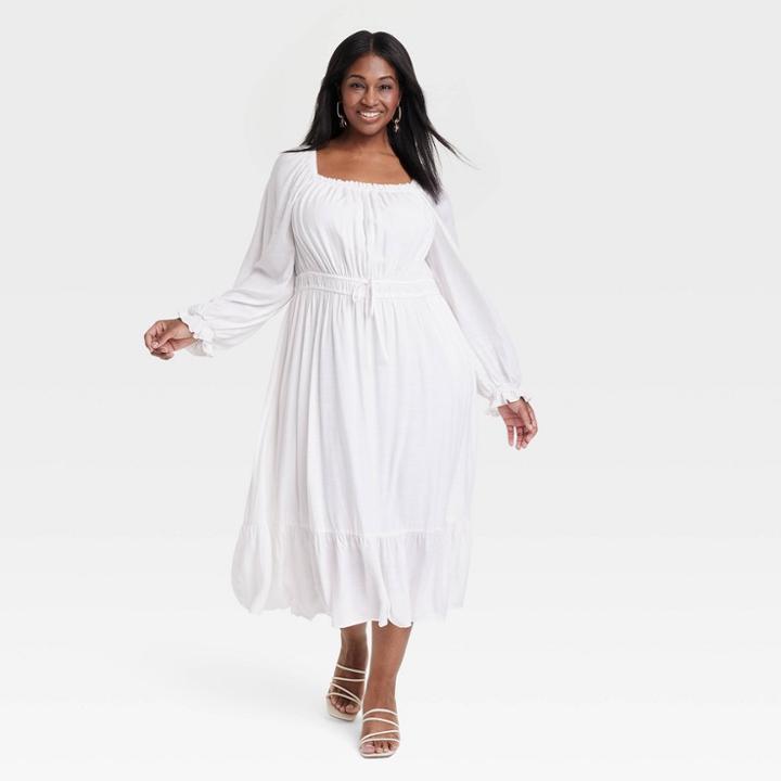 Women's Bishop Long Sleeve Woven Dress - Ava & Viv White