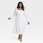 Women's Bishop Long Sleeve Woven Dress - Ava & Viv White