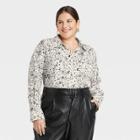 Women's Plus Size Long Sleeve Satin Button-down Shirt - A New Day Tan Leopard Print