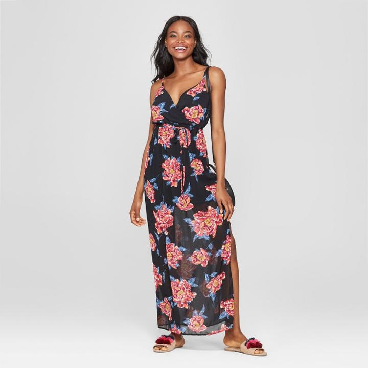 Women's Floral Print V-neck Maxi Dress - Lily Star (juniors') Black