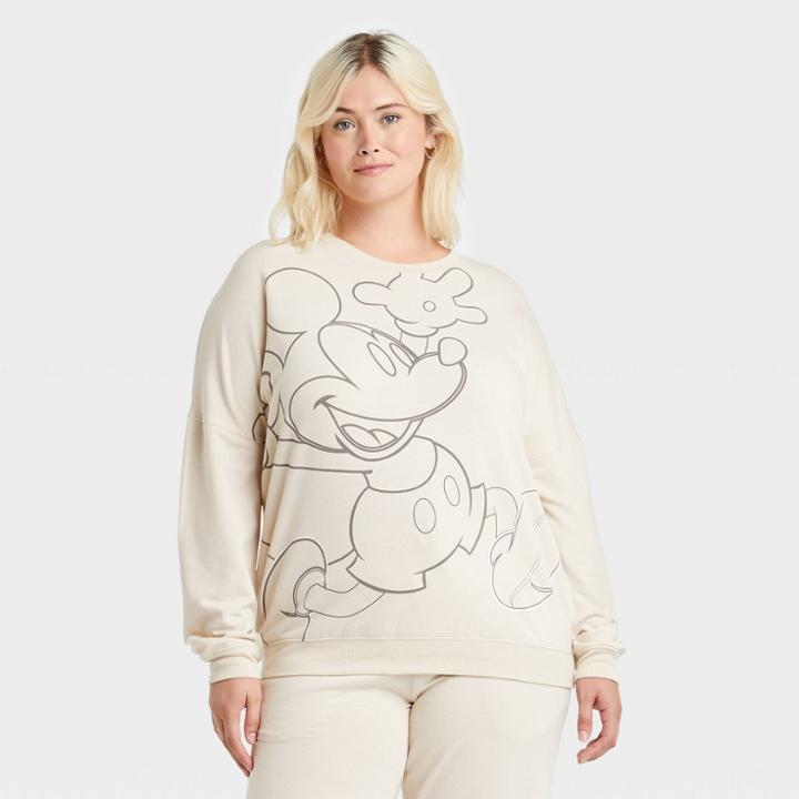 Women's Disney Plus Size Mickey Mouse Oversized Graphic Sweatshirt - Off-white