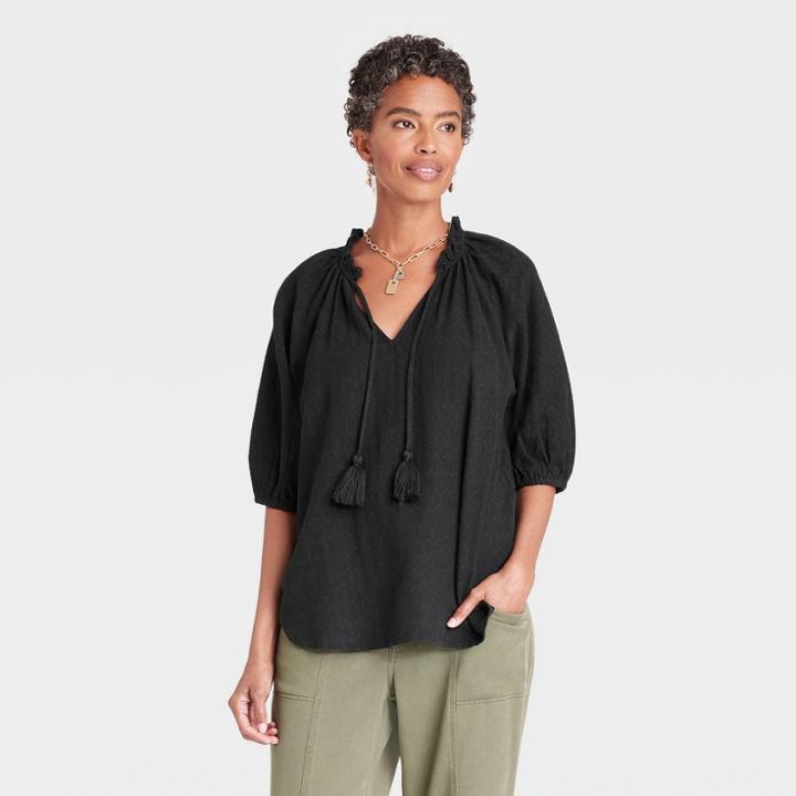 Women's Puff Elbow Sleeve Top - Knox Rose Black