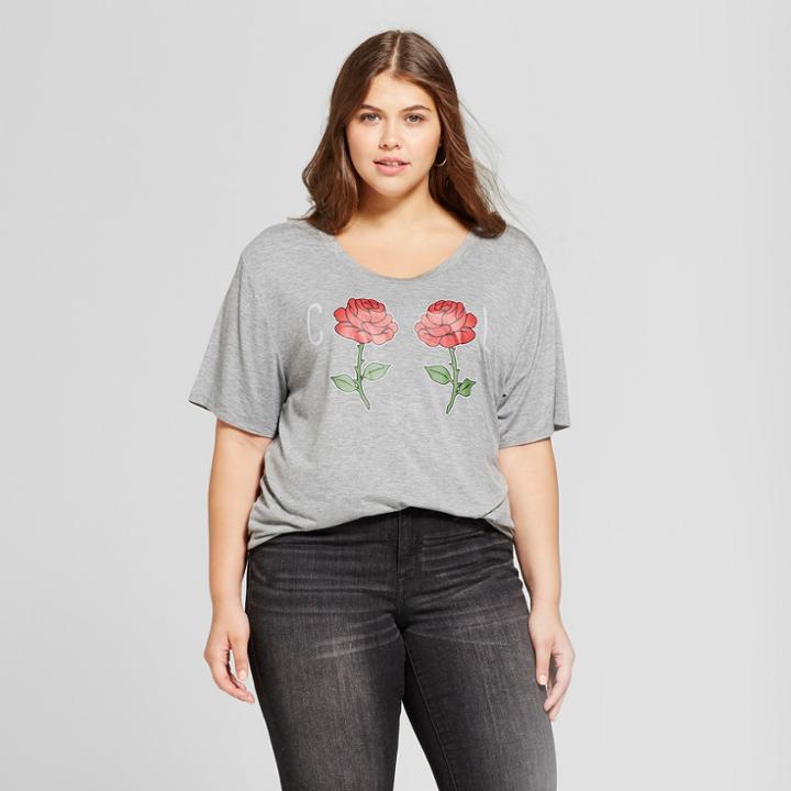 Fifth Sun Women's Plus Size Cool Rose Graphic T-shirt - Fifth