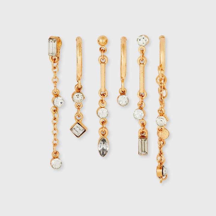 Stone Studded Mismatched Hoop And Drop Earring Set - Wild Fable Gold
