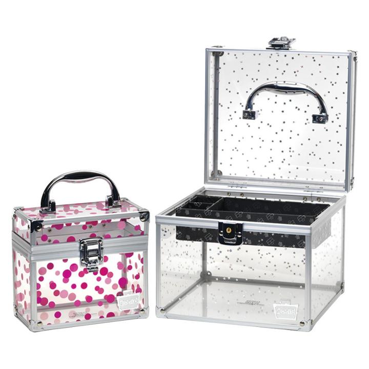 Caboodles Prima Donna Acrylic Train Case Holographic Stars With Pink Dots