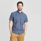 Men's Striped Standard Fit Short Sleeve Button-down Shirt - Goodfellow & Co Dark Blue S, Men's,