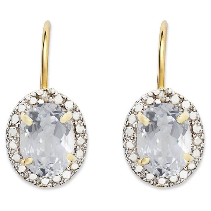 Target 2.20 Carat Tw Oval-cut White Topaz And Diamond Accent Leverback Earrings Gold Plated (ij-i2-i3) (april), Girl's,