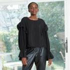 Women's Bishop Long Sleeve Ruffle Taffeta Top - Prologue Black