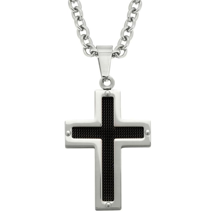 Target Men's Stainless Steel Black Inlay Cross Pendant,