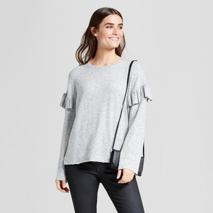 Women's Long Sleeve Ruffle Shoulder Top - Alison Andrews Gray